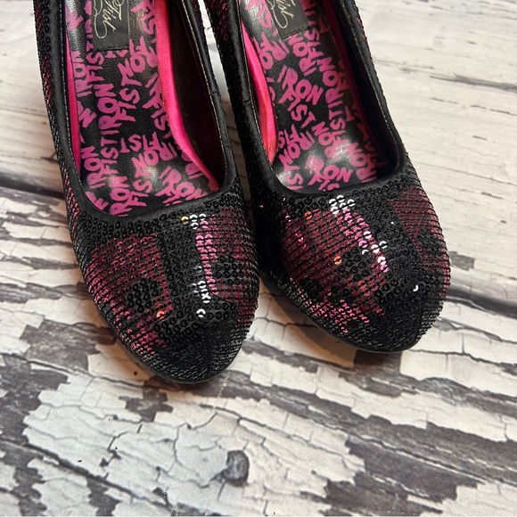DIGISKULL PLATFORM HEELS IN BLACK/PINK BY IRON FIST - Size 8 - Picture 4 of 8